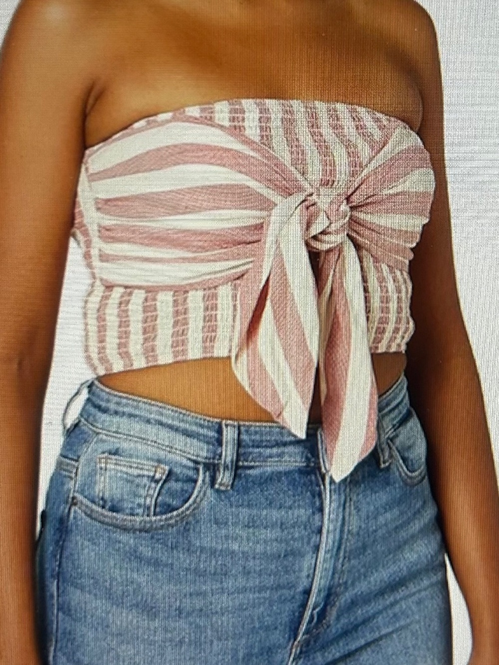 NWT Moon River Large Tie Front Smocked Stretch Tube Top Striped